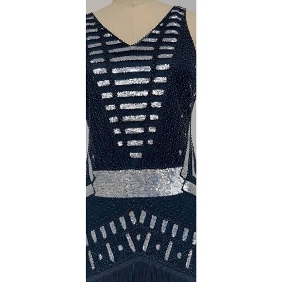 ✨🖤 Flapper Great Gatsby 1920s Retro Tassel Fringe Sequin Black Dress SIZE M NWT - Picture 9 of 17